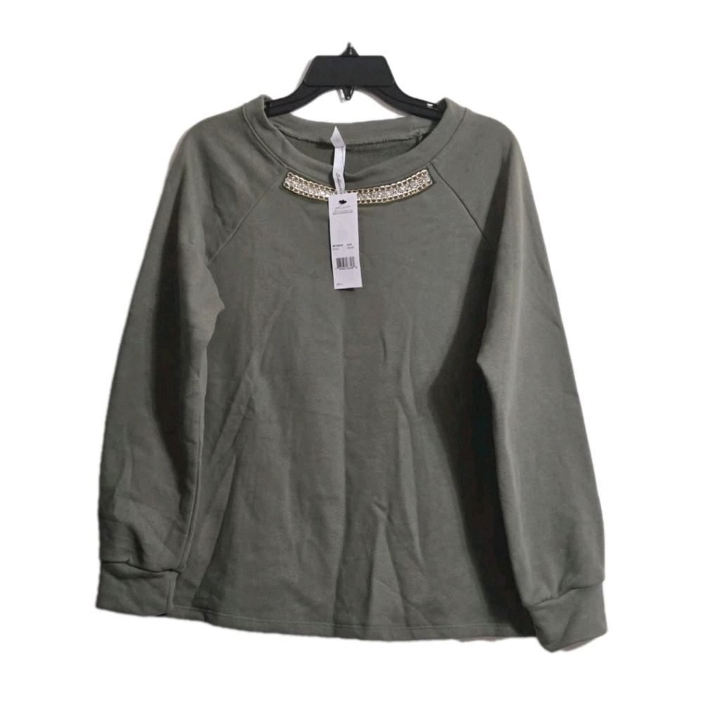 Nwt NY COLLECTION Olive Green Sweatshirt Type Top Size Large